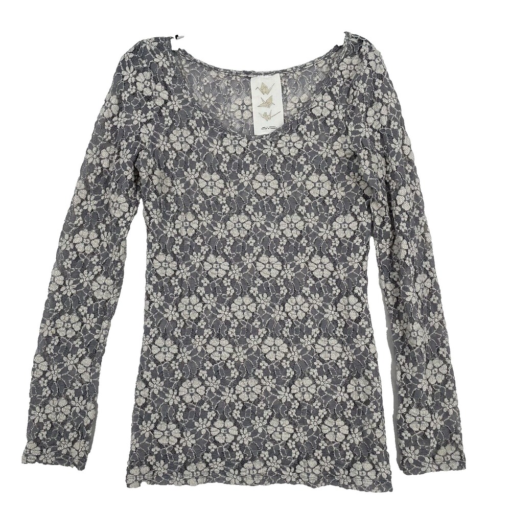 Anthropologie Spun Splendor Lace Top by Paper Cranes Size Small Open Lace Gray